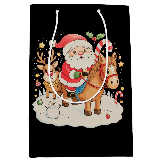 Bolsa De Regalo Mediana Navidades de caballos de Santa Riding (Anverso)