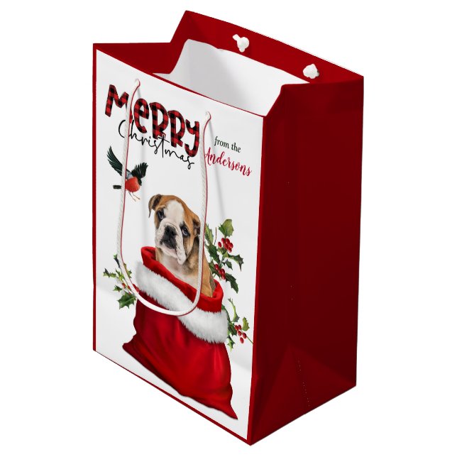 Bolsa De Regalo Mediana Navidades de Cachorro de Bulldog (Angulo Anverso)