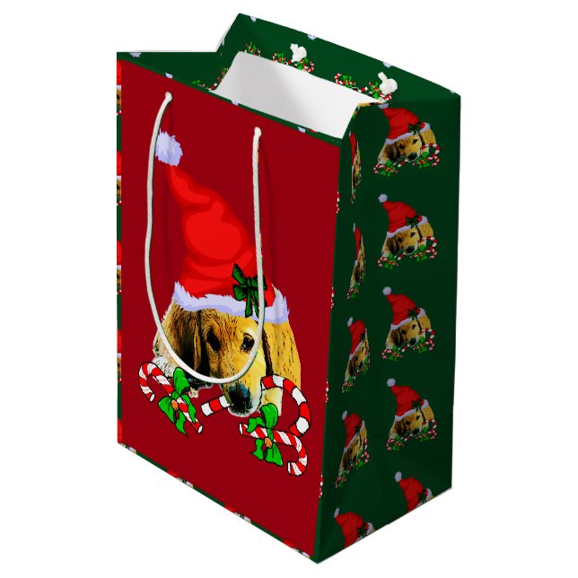 Bolsa De Regalo Mediana Navidades de Cachorro de Oro (Angulo reverso)