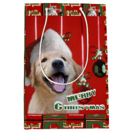 Bolsa De Regalo Mediana Navidades de Cachorros de Golden Retriever