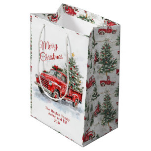 Bolsa De Regalo Mediana Navidades de Camión Rojo Vintage