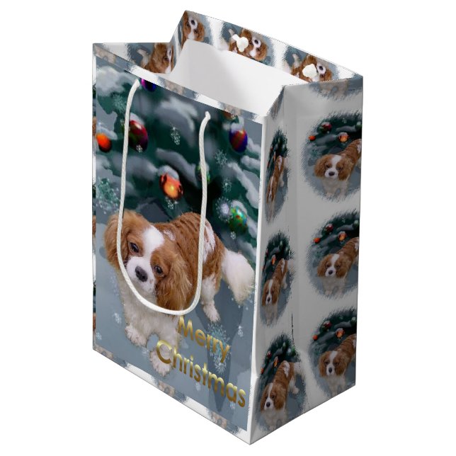 Bolsa De Regalo Mediana Navidades de Cavalier King Charles Spaniel (Angulo Anverso)