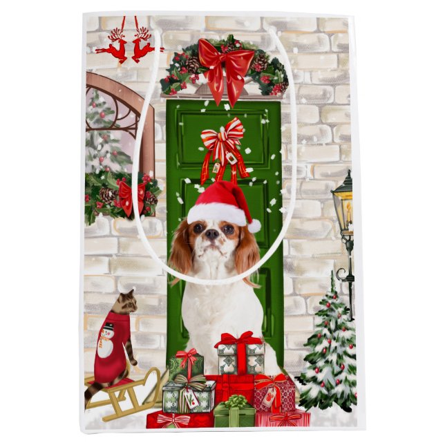 Bolsa De Regalo Mediana Navidades de Cavalier King Dog (Anverso)