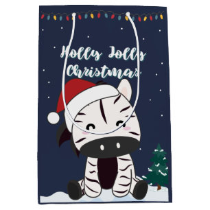 Bolsa De Regalo Mediana Navidades de cebra Zebras Animales de invierno reg