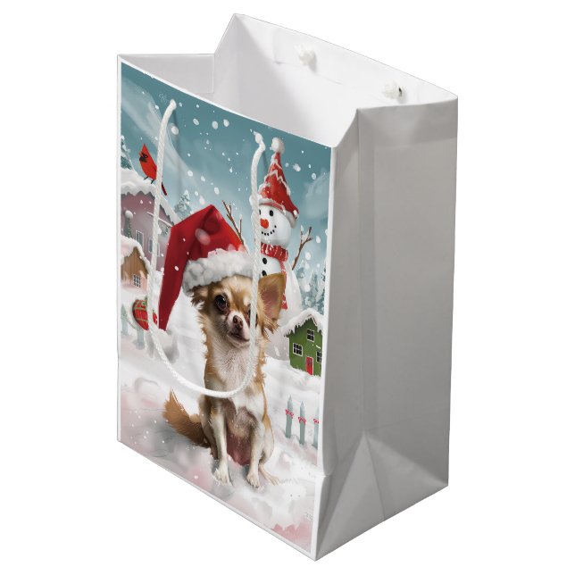 Bolsa De Regalo Mediana Navidades de Chihuahua Winter Wonderland disfrutan (Angulo Anverso)