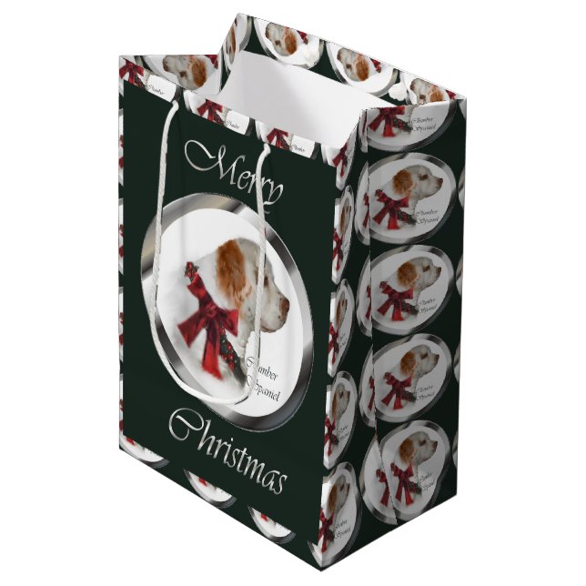 Bolsa De Regalo Mediana Navidades de Clumber Spaniel (Angulo Anverso)