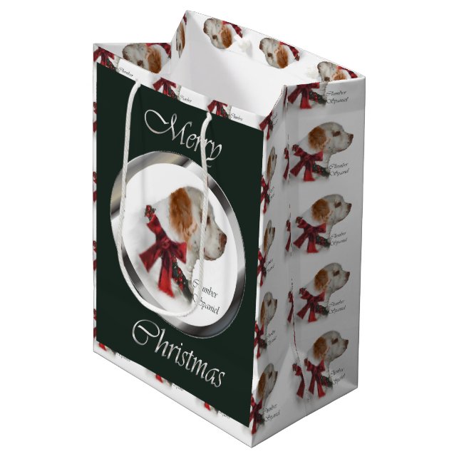Bolsa De Regalo Mediana Navidades de Clumber Spaniel (Angulo Anverso)