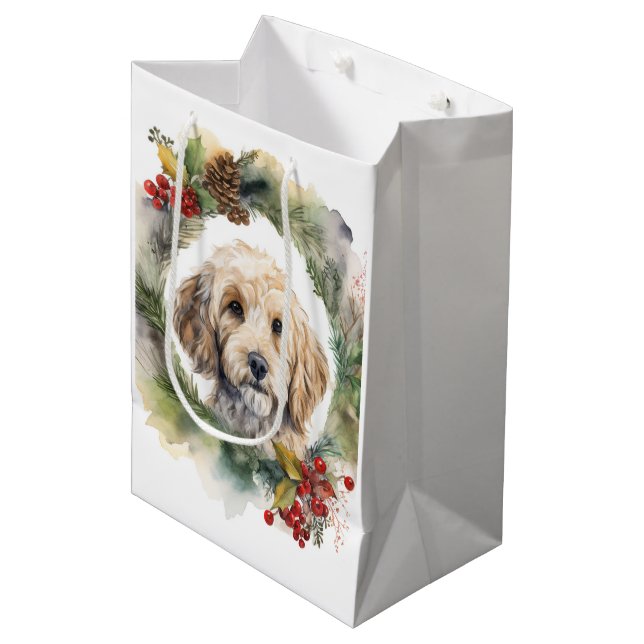 Bolsa De Regalo Mediana Navidades de Cockapoo Cachorro festivo (Angulo Anverso)