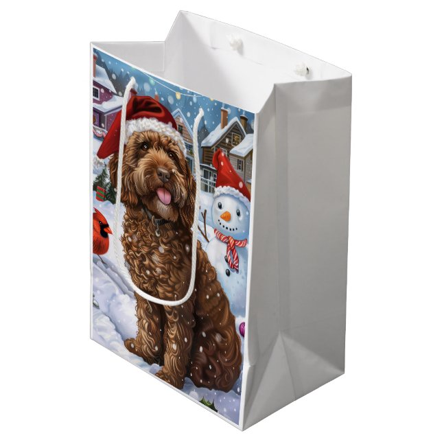 Bolsa De Regalo Mediana Navidades de Cockapoo Winter Wonderland Alegría (Angulo Anverso)