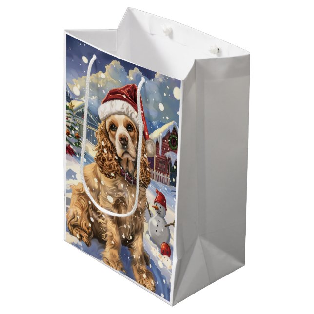 Bolsa De Regalo Mediana Navidades de Cocker Spaniel Winter Wonderland (Angulo Anverso)