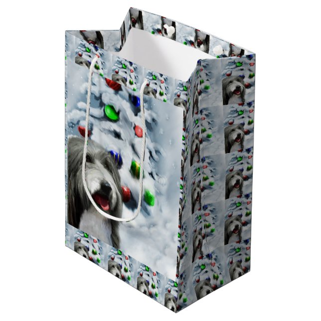 Bolsa De Regalo Mediana Navidades de Collie con barba (Angulo Anverso)