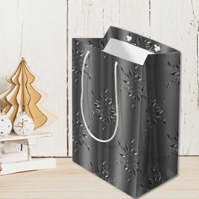Bolsa De Regalo Mediana Navidades de copos de nieve de plata oscura (Subido por el creador)