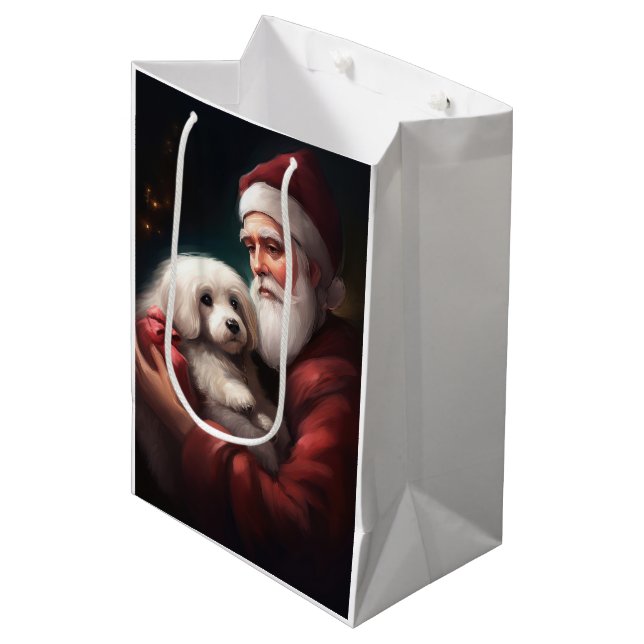 Bolsa De Regalo Mediana Navidades De Cotton De Tulear Con Santa Claus (Angulo Anverso)