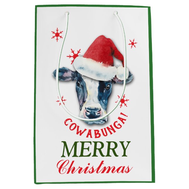 Bolsa De Regalo Mediana Navidades de Cow Cowabunga divertidos (Anverso)
