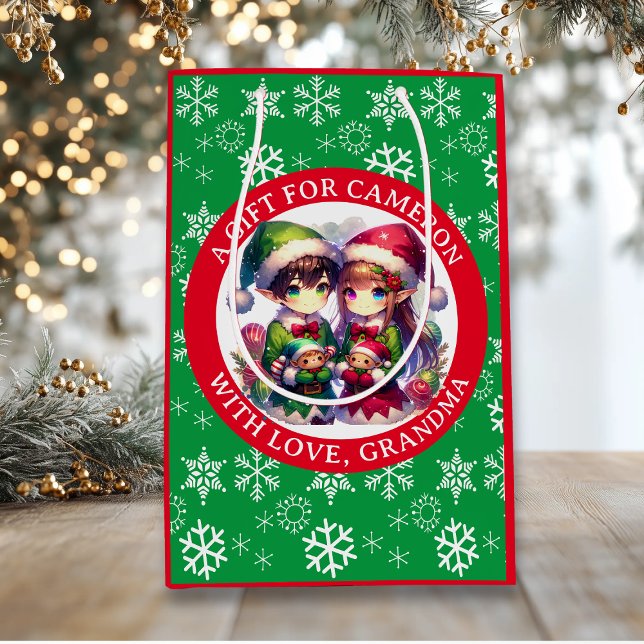 Bolsa De Regalo Mediana Navidades de Cute Anime Elves Personalizados (Subido por el creador)
