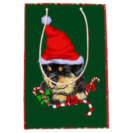 Bolsa De Regalo Mediana Navidades de Cute Santa Puppy Rottweiler