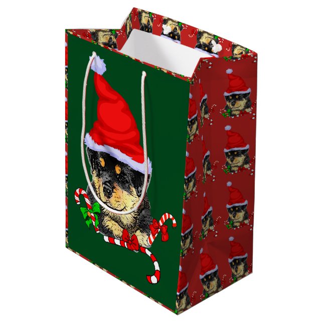 Bolsa De Regalo Mediana Navidades de Cute Santa Puppy Rottweiler (Angulo reverso)