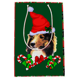 Bolsa De Regalo Mediana Navidades de Cute Santa Shetland Sheepdog