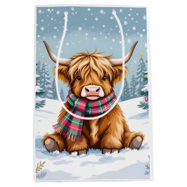 Bolsa De Regalo Mediana Navidades de Cute Whimsical Highland Cow
