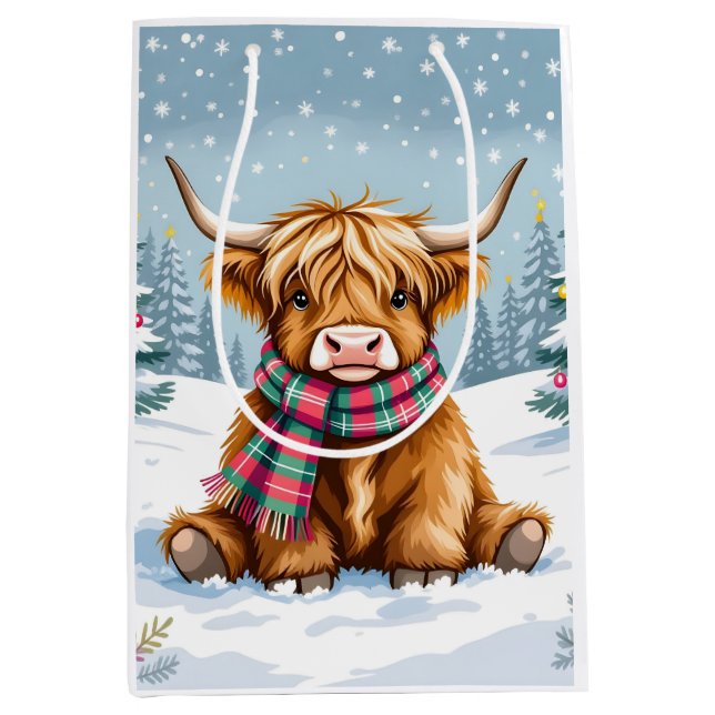 Bolsa De Regalo Mediana Navidades de Cute Whimsical Highland Cow (Anverso)
