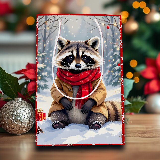 Bolsa De Regalo Mediana Navidades de Cute Whimsical Raccoon (Subido por el creador)