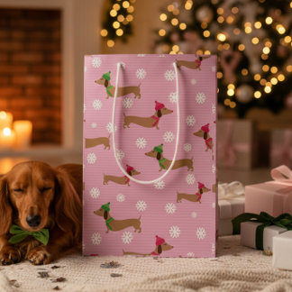 Bolsa De Regalo Mediana Navidades de Dachshund envueltos con papel tieso c