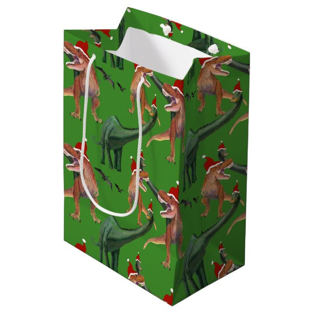 Bolsa De Regalo Mediana Navidades de dinosaurios (Angulo Anverso)