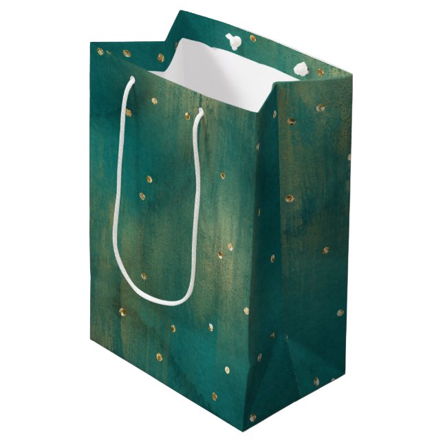 Bolsa De Regalo Mediana Navidades de esparkle de Green Gold Purpurina (Angulo Anverso)