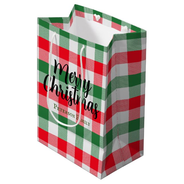 Bolsa De Regalo Mediana Navidades de familia blanco verde y rojo búfalo to (Angulo Anverso)