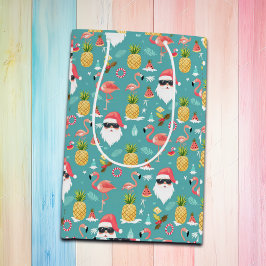 Bolsa De Regalo Mediana Navidades de Flamingo Birds Santa Claus en Fiesta