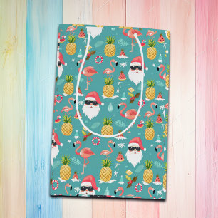 Bolsa De Regalo Mediana Navidades de Flamingo Birds Santa Claus en Fiesta