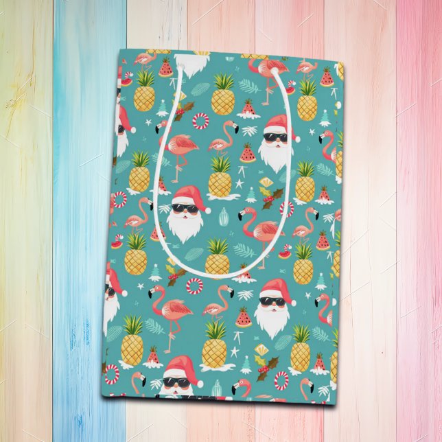 Bolsa De Regalo Mediana Navidades de Flamingo Birds Santa Claus en Fiesta  (Subido por el creador)