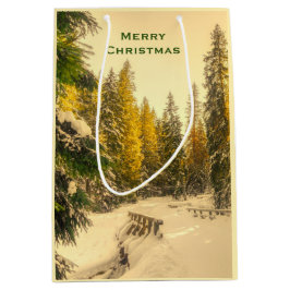 Bolsa De Regalo Mediana Navidades de fotografía forestal de pinos cubierto