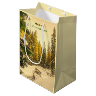 Bolsa De Regalo Mediana Navidades de fotografía forestal de pinos cubierto