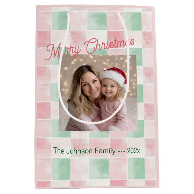 Bolsa De Regalo Mediana Navidades de fotografía Rosa Green Retro (Anverso)