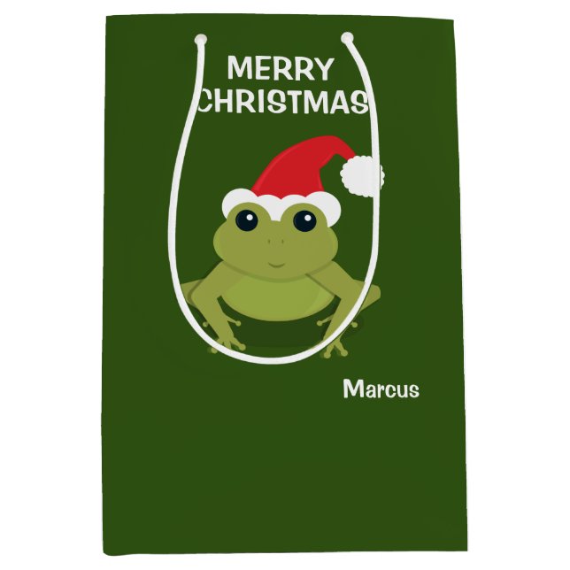 Bolsa De Regalo Mediana Navidades de Frog Santa Hat (Anverso)