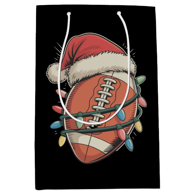Bolsa De Regalo Mediana Navidades de fútbol de Santa Hat (Anverso)