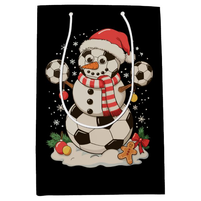 Bolsa De Regalo Mediana Navidades de fútbol de Snowman celebran fiesta nav (Anverso)