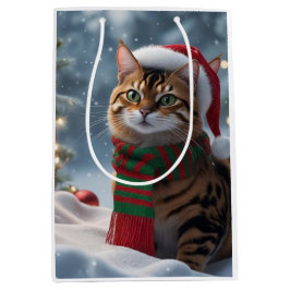 Bolsa De Regalo Mediana Navidades de gatos bangladesíes de Cute Santa Paws