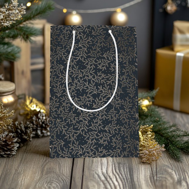 Bolsa De Regalo Mediana Navidades de Gold and Navy Holly (Gold and Navy Holly Gift Bag)