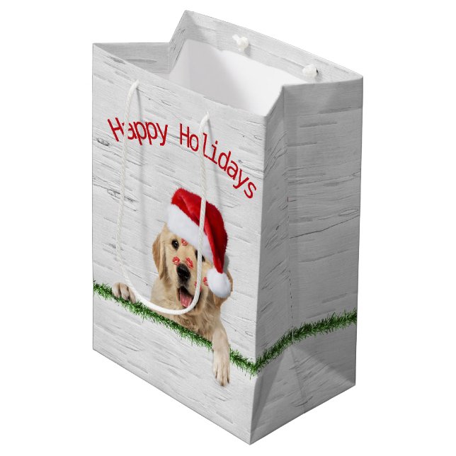 Bolsa De Regalo Mediana Navidades de Golden Retriever con lápiz labial me  (Angulo Anverso)