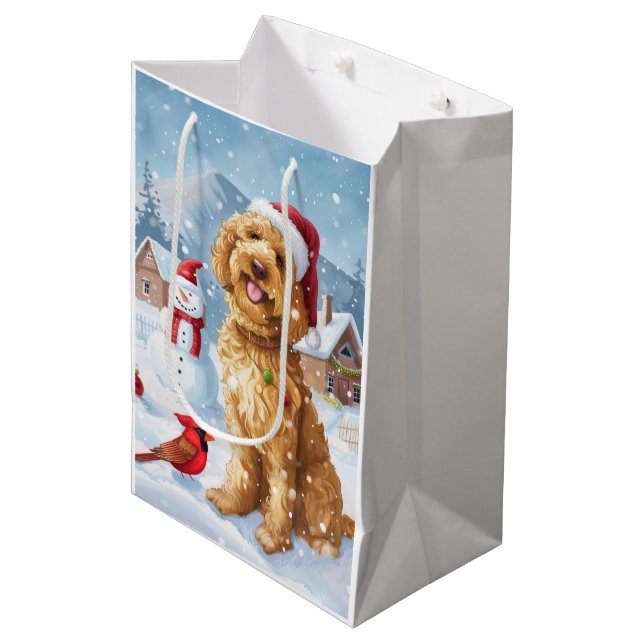 Bolsa De Regalo Mediana Navidades de Goldendoodle Winter Wonderland disfru (Angulo Anverso)