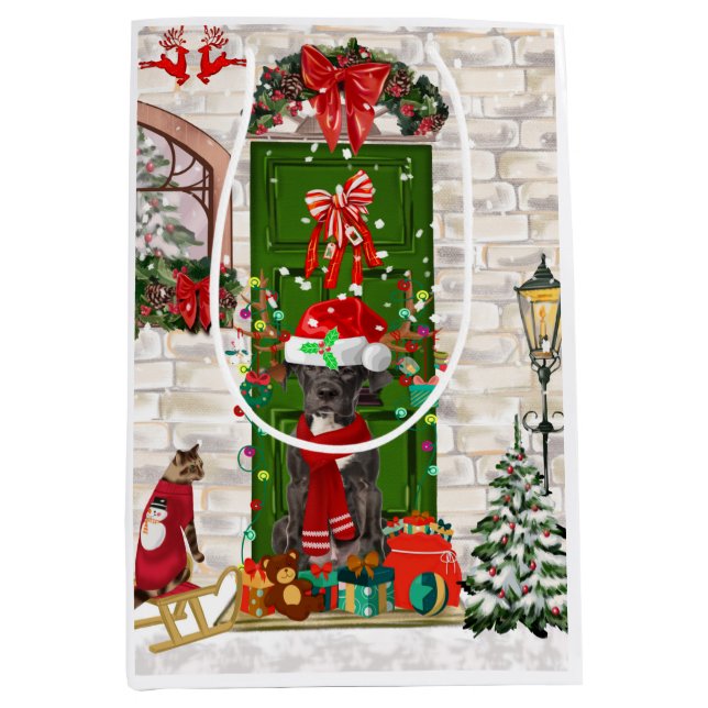 Bolsa De Regalo Mediana Navidades de Great Dane Dog (Anverso)