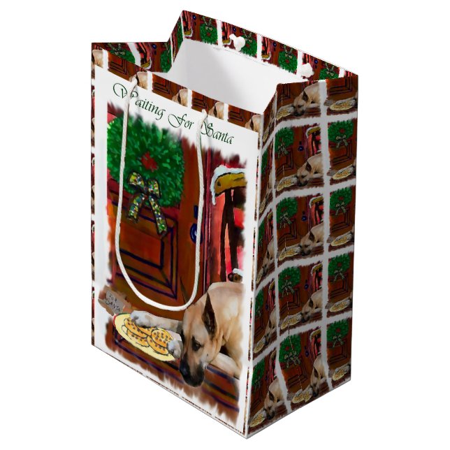 Bolsa De Regalo Mediana Navidades de Great Dane (Fawn) (Angulo Anverso)