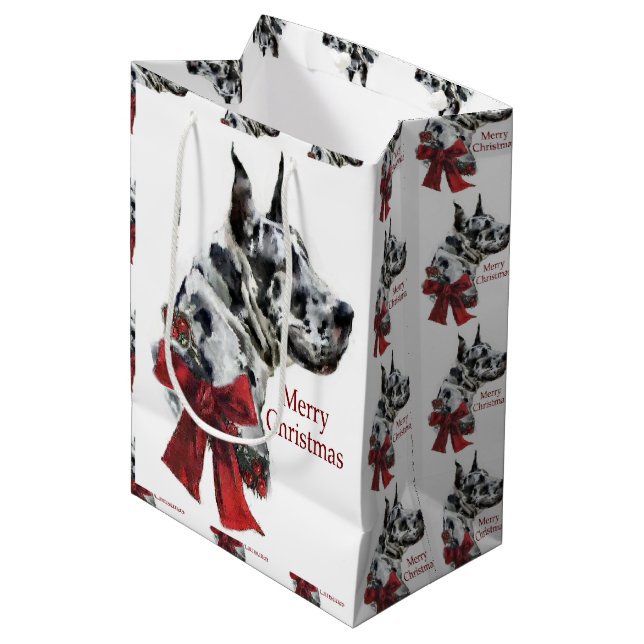 Bolsa De Regalo Mediana Navidades de Great Dane (Harlequin) (Angulo Anverso)