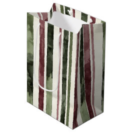 Bolsa De Regalo Mediana Navidades de Green Burgundy Stripes