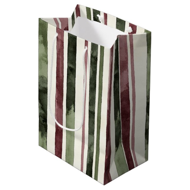 Bolsa De Regalo Mediana Navidades de Green Burgundy Stripes (Angulo Anverso)