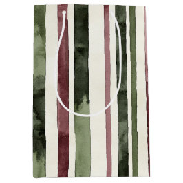 Bolsa De Regalo Mediana Navidades de Green Burgundy Stripes