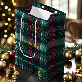 Bolsa De Regalo Mediana Navidades de Green y Red Plaid personalizados
