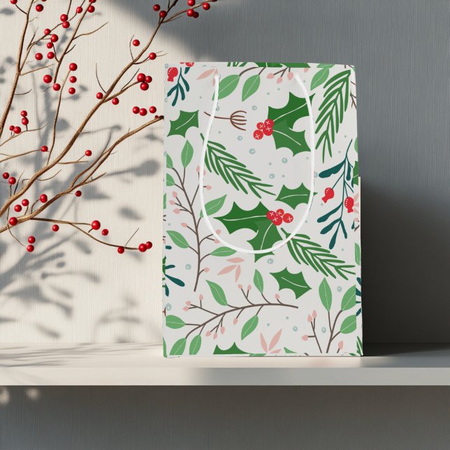 Bolsa De Regalo Mediana Navidades de Holly Berry (Holly Berry Christmas Gift Bag)